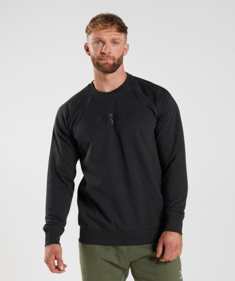 Men's Gymshark Apollo Crew Sweatshirts Black | NZ 5FSIAB